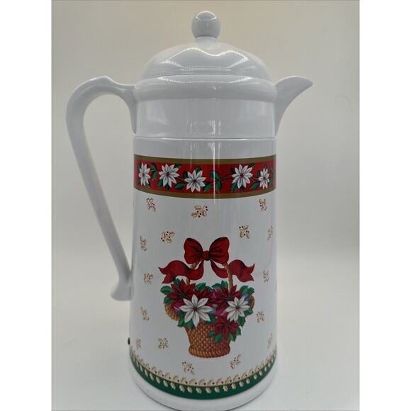 Charlton Hall Christmas‎ Poinsettia Thermal Carafe A.K. DAS 1.0 Liter 1980 - Picture 1 of 16